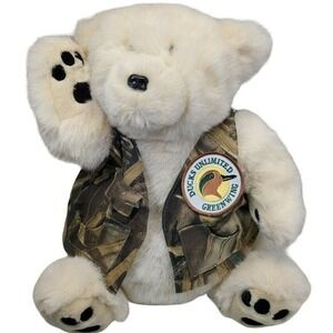 Ducks Unlimited Plush Teddy Bear Cream Camo Vest‎ Greenwing Hunting Outdoors